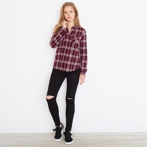 NEW 100% Cotton Maroon Plaid Button Up Shirt